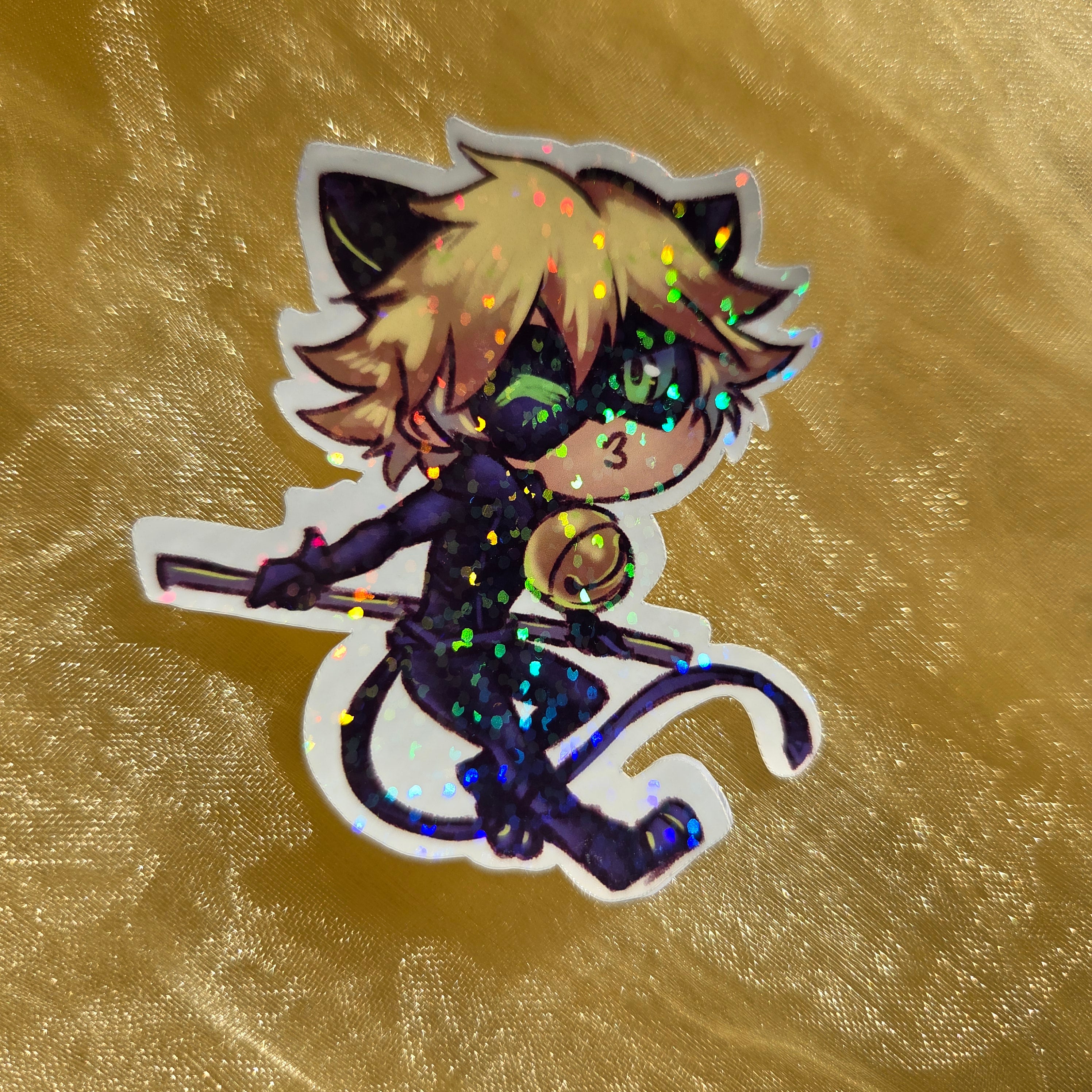 Chibi Black Cat Hero - Holographic Sticker